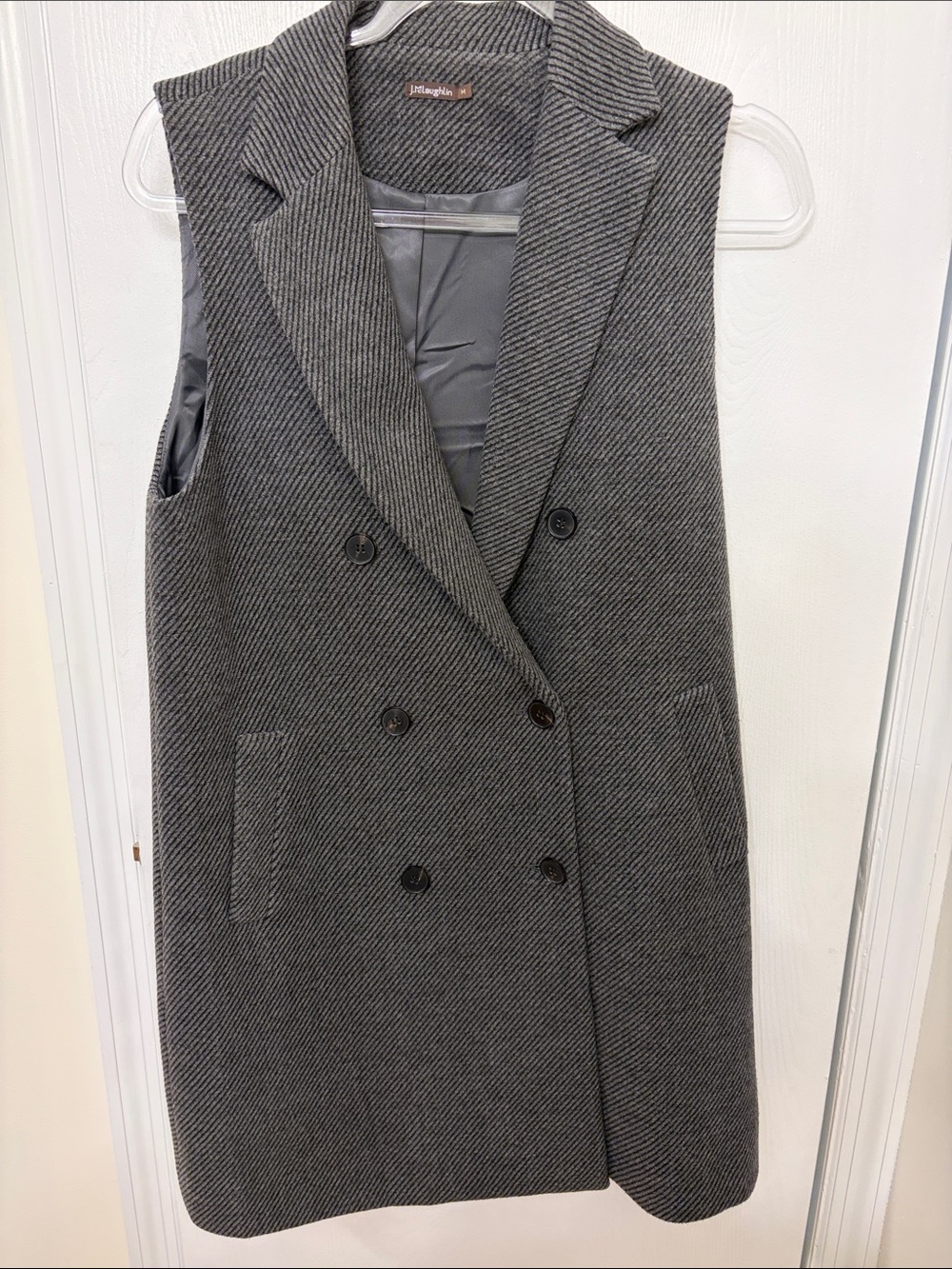 Double-Breasted Long Gray and Black Vest Women’s Size Medium